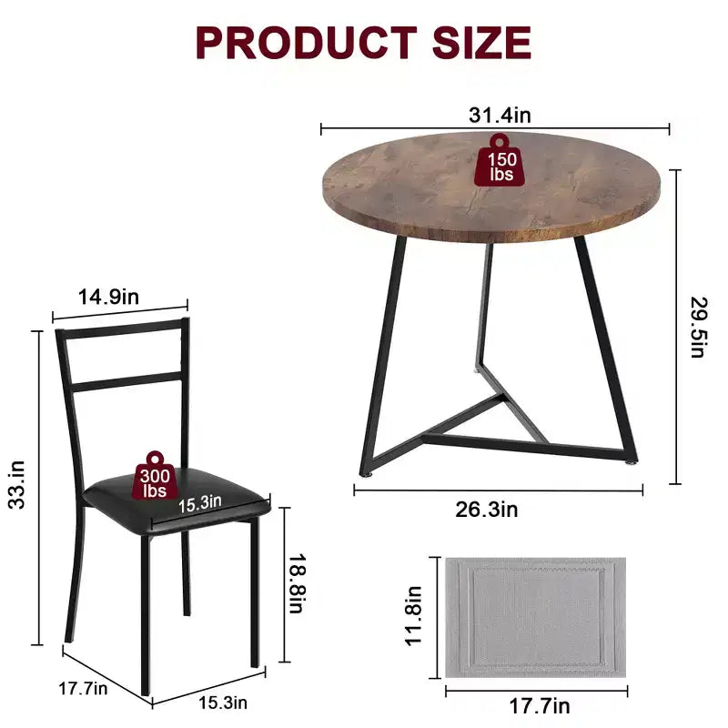 Eetset voor 2 personen, keukentafel en stoelen, moderne ronde keukentafelset, 3-delige eetkamertafelset voor kleine ruimtes, appartement, studio, diner