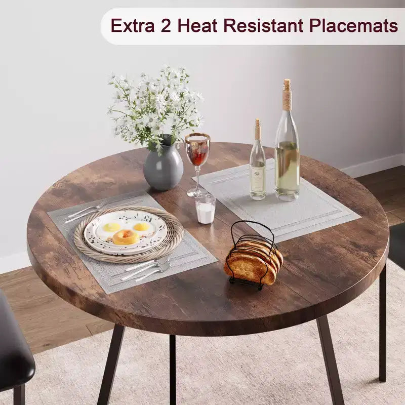 Eetset voor 2 personen, keukentafel en stoelen, moderne ronde keukentafelset, 3-delige eetkamertafelset voor kleine ruimtes, appartement, studio, diner