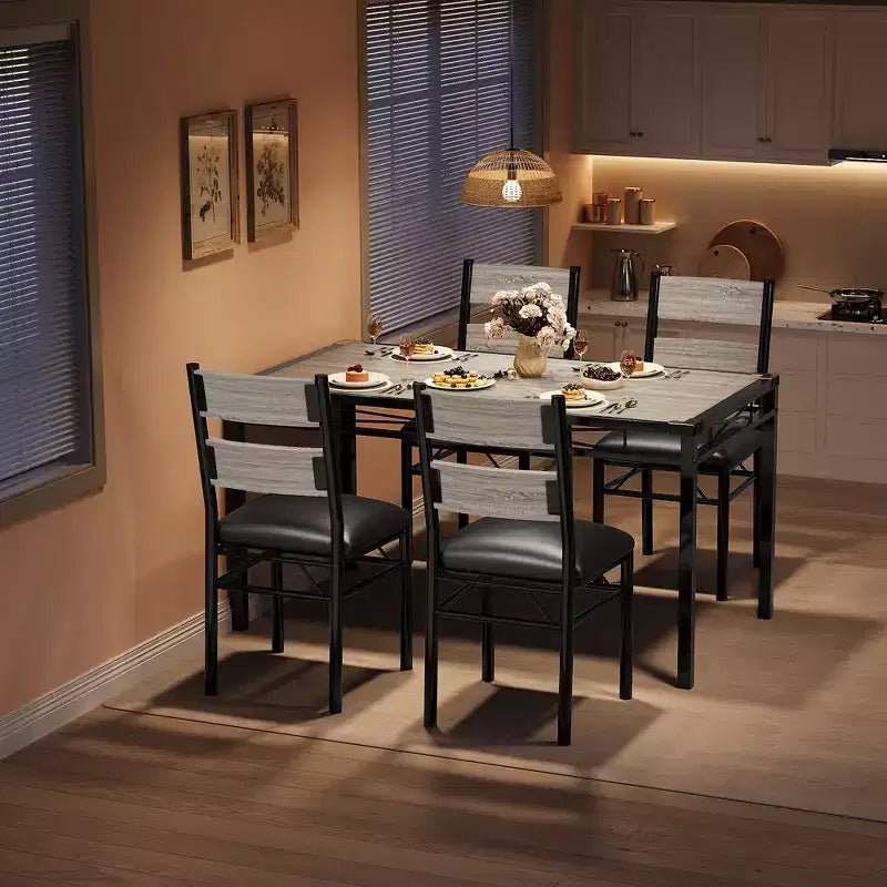 Dining Table Set for 4,with 4 Upholstered Chairs,5 Pcs Wood Kitchen Dining Room Table Set with Corner Protector for Kitchen,Apartment,Small Space
