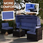 4 Pieces Patio Sectional Sofa Set, PE Rattan Daybed, Outdoor Wicker Sunbed Chaise Chair, Adjustable Backrest, for Poolside, Backyard
