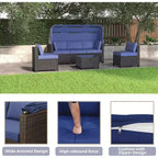 4 Pieces Patio Sectional Sofa Set, PE Rattan Daybed, Outdoor Wicker Sunbed Chaise Chair, Adjustable Backrest, for Poolside, Backyard