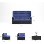 4 Pieces Patio Sectional Sofa Set, PE Rattan Daybed, Outdoor Wicker Sunbed Chaise Chair, Adjustable Backrest, for Poolside, Backyard