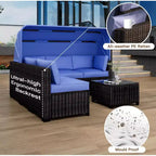 4 Pieces Patio Sectional Sofa Set, PE Rattan Daybed, Outdoor Wicker Sunbed Chaise Chair, Adjustable Backrest, for Poolside, Backyard