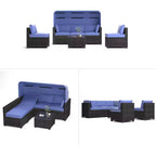 4 Pieces Patio Sectional Sofa Set, PE Rattan Daybed, Outdoor Wicker Sunbed Chaise Chair, Adjustable Backrest, for Poolside, Backyard