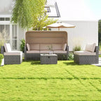 4 Pieces Patio Sectional Sofa Set, PE Rattan Daybed, Outdoor Wicker Sunbed Chaise Chair, Adjustable Backrest, for Poolside, Backyard