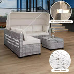 4 Pieces Patio Sectional Sofa Set, PE Rattan Daybed, Outdoor Wicker Sunbed Chaise Chair, Adjustable Backrest, for Poolside, Backyard