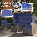 4 Pieces Patio Sectional Sofa Set, PE Rattan Daybed, Outdoor Wicker Sunbed Chaise Chair, Adjustable Backrest, for Poolside, Backyard