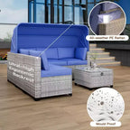 4 Pieces Patio Sectional Sofa Set, PE Rattan Daybed, Outdoor Wicker Sunbed Chaise Chair, Adjustable Backrest, for Poolside, Backyard