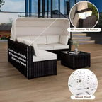 4 Pieces Patio Sectional Sofa Set, PE Rattan Daybed, Outdoor Wicker Sunbed Chaise Chair, Adjustable Backrest, for Poolside, Backyard