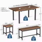 TROPOW Extendable Dining Table Set for 6-8 People, Farmhouse Style Wooden Table with 2 Benches and 2 Stools