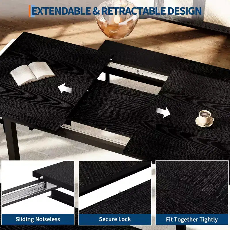 TROPOW Extendable Dining Table Set for 6-8 People, Farmhouse Style Wooden Table with 2 Benches and 2 Stools