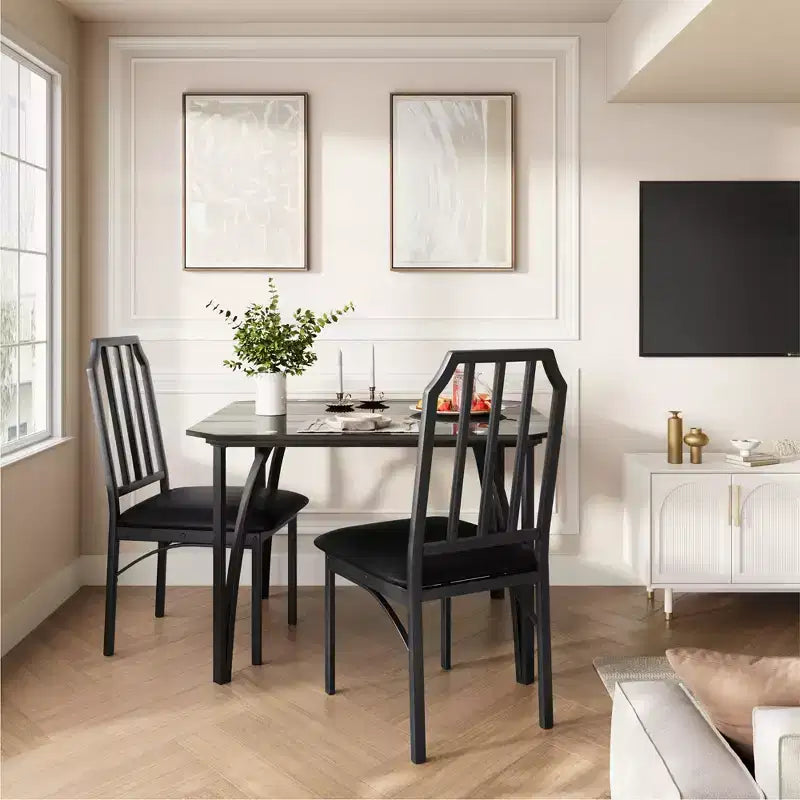 Keukentafel met 4 stoelen, eetkamerset voor 4 personen met stoelen, 4-delige keukentafelset met gestoffeerde PU-stoelen en metalen frame voor kleine ruimtes
