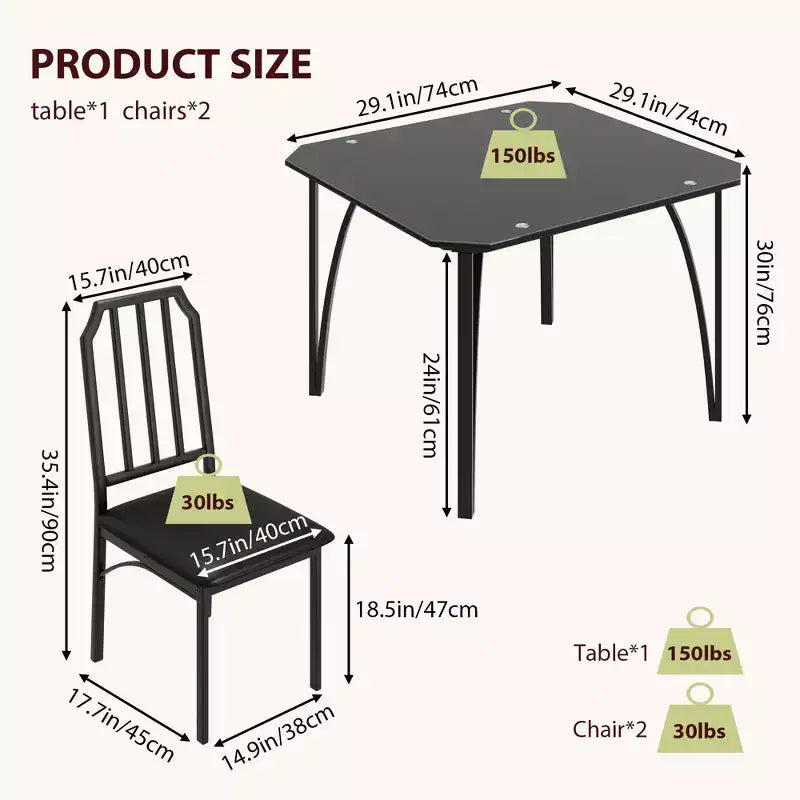 Keukentafel met 4 stoelen, eetkamerset voor 4 personen met stoelen, 4-delige keukentafelset met gestoffeerde PU-stoelen en metalen frame voor kleine ruimtes
