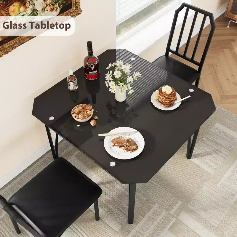 Keukentafel met 4 stoelen, eetkamerset voor 4 personen met stoelen, 4-delige keukentafelset met gestoffeerde PU-stoelen en metalen frame voor kleine ruimtes