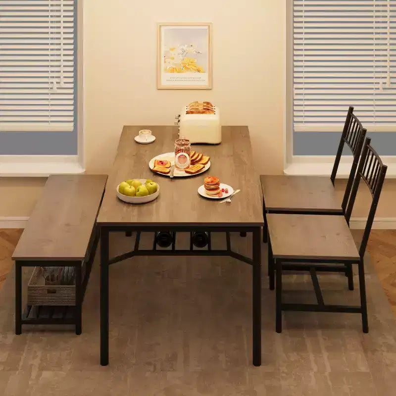 Keukentafel- en stoelenset voor 4 personen, eetkamerset voor 4 personen met bank en stoelen, 4-delige keukentafelset met opbergrek voor kleine ruimtes