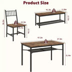 Keukentafel- en stoelenset voor 4 personen, eetkamerset voor 4 personen met bank en stoelen, 4-delige keukentafelset met opbergrek voor kleine ruimtes