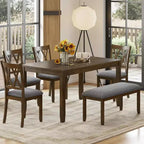 Zevemomo6-Piece Solid Wood Dining Table Set, Including 1 Dining Table, 4 Upholstered Chairs and 1 Bench, for Dining Room & Kitchen, Walnut