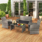Costway 4 PCS Patio Conversation Set with Seat Cushions & Tempered Glass Tabletop, Outdoor Red/Black/Off-white/Gray/Turquoise/Navy