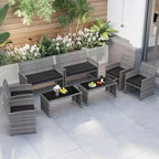 Costway 4 PCS Patio Conversation Set with Seat Cushions & Tempered Glass Tabletop, Outdoor Red/Black/Off-white/Gray/Turquoise/Navy