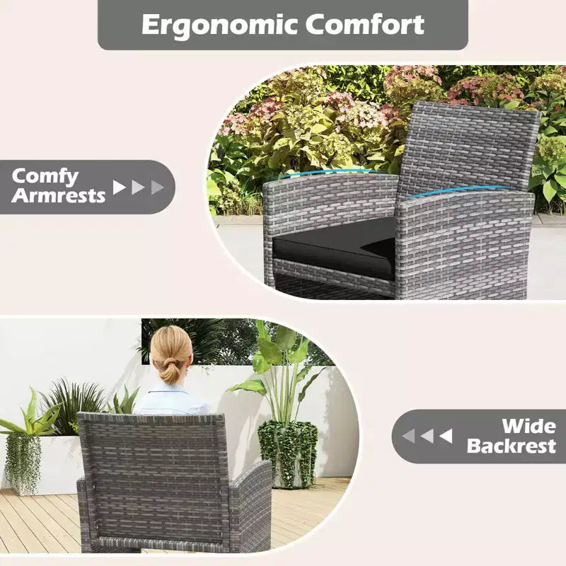 Costway 4 PCS Patio Conversation Set with Seat Cushions & Tempered Glass Tabletop, Outdoor Red/Black/Off-white/Gray/Turquoise/Navy