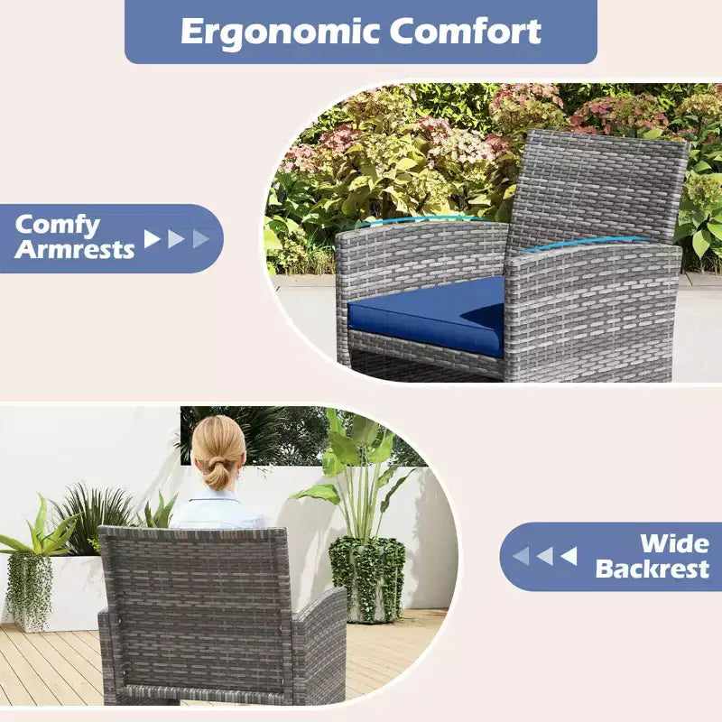 Costway 4 PCS Patio Conversation Set with Seat Cushions & Tempered Glass Tabletop, Outdoor Red/Black/Off-white/Gray/Turquoise/Navy