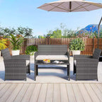 Costway 4 PCS Patio Conversation Set with Seat Cushions & Tempered Glass Tabletop, Outdoor Red/Black/Off-white/Gray/Turquoise/Navy