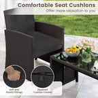 Costway 4 PCS Patio Conversation Set with Seat Cushions & Tempered Glass Tabletop, Outdoor Red/Black/Off-white/Gray/Turquoise/Navy