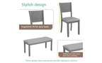 Zevemomo 6-Piece Wooden Dining Table Set, Includes Dining Table, 4 Upholstered Chairs & 1 Bench, Dining Table with Wood Legs,Grey