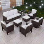 EAGLE PEAK Ocean Vista 8 piece Patio Variated Brown Wicker Sofa Set Dining Chairs, Swivel Chairs