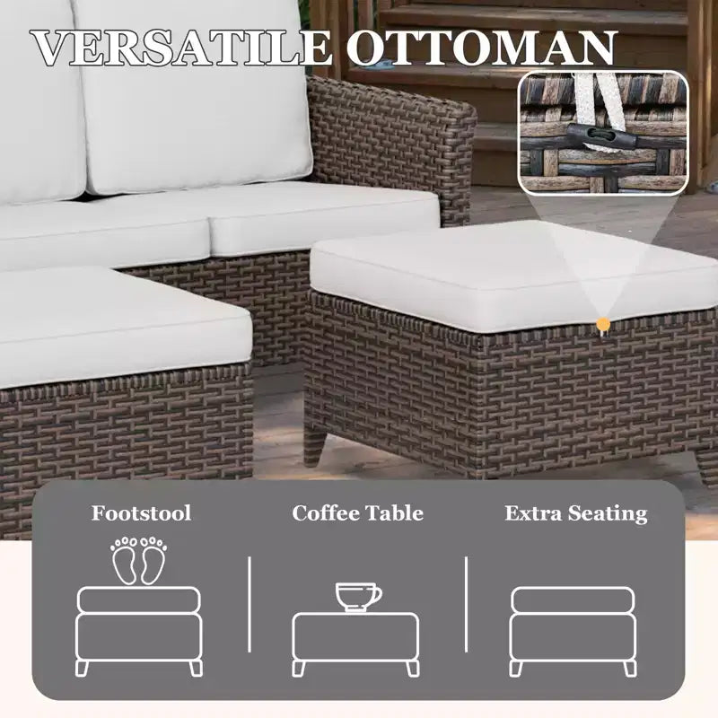 EAGLE PEAK Ocean Vista 8 piece Patio Variated Brown Wicker Sofa Set Dining Chairs, Swivel Chairs