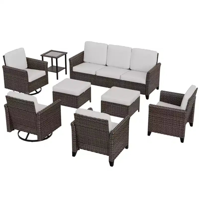 EAGLE PEAK Ocean Vista 8 piece Patio Variated Brown Wicker Sofa Set Dining Chairs, Swivel Chairs