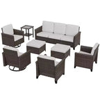 EAGLE PEAK Ocean Vista 8 piece Patio Variated Brown Wicker Sofa Set Dining Chairs, Swivel Chairs