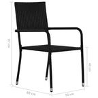 Ensemble de mobilier de salle à manger de patio vidaXL avec table et chaises, polyrotin, noir, 4 pièces