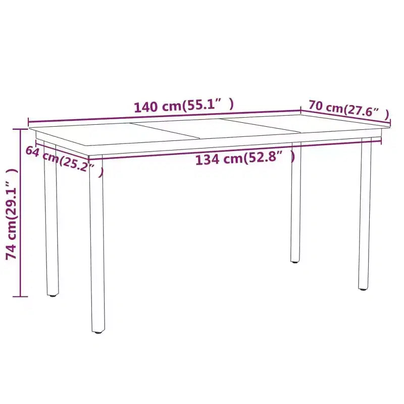 vidaXL Garden Dining Set - Black 55.1 Table Length 6 Items