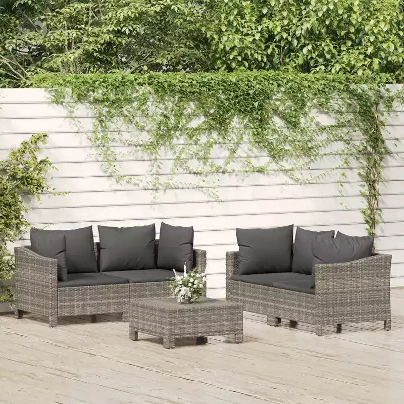 vidaXL 5-delige loungeset voor buiten met kussens, grijs polyrotan