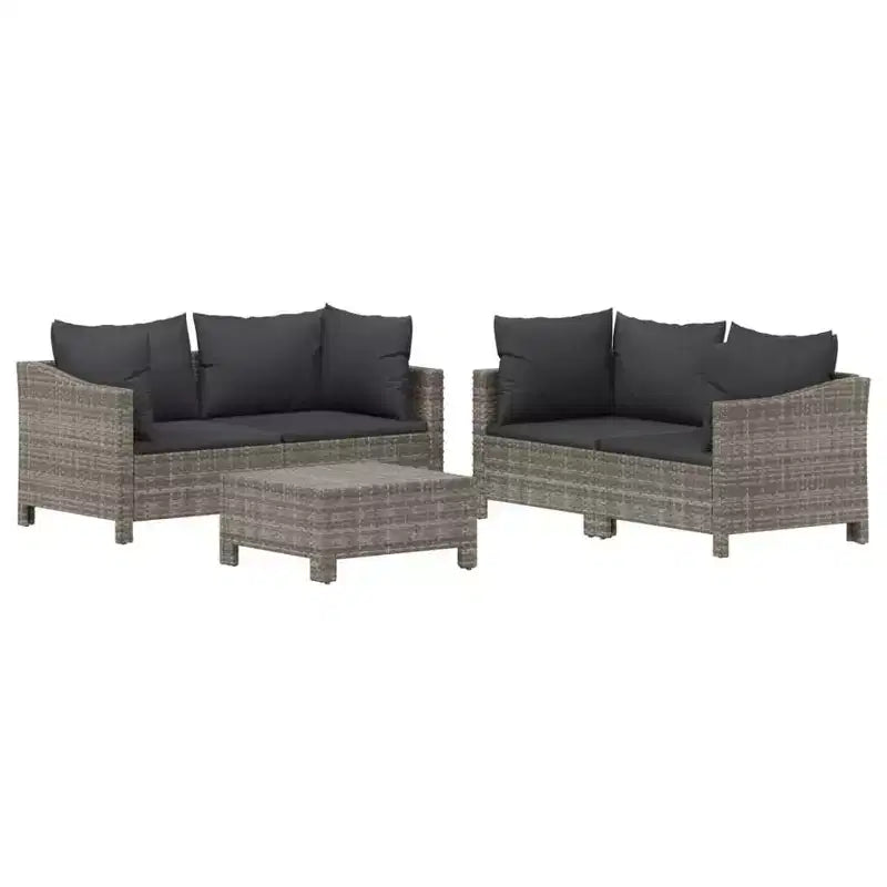 vidaXL 5-delige loungeset voor buiten met kussens, grijs polyrotan