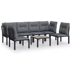 vidaXL Patio Lounge Set Sectional Sofa for Garden Black and Gray Poly Rattan