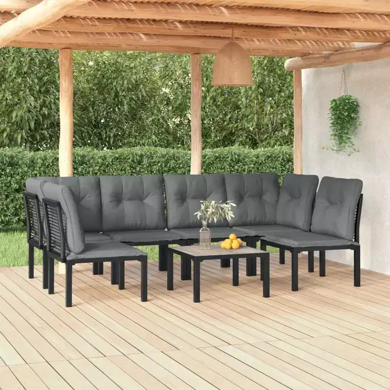 Ensemble de salon de jardin vidaXL, canapé modulable pour terrasse, en résine tressée noire et grise