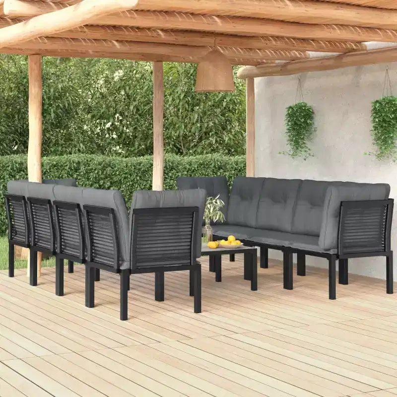 vidaXL 9-delige loungeset voor de patio, zwart en grijs polyrotan