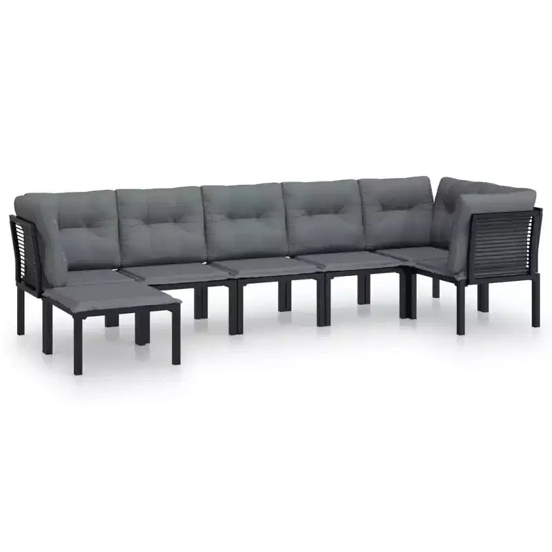 vidaXL 7 Piece Patio Lounge Set Black and Gray Poly Rattan