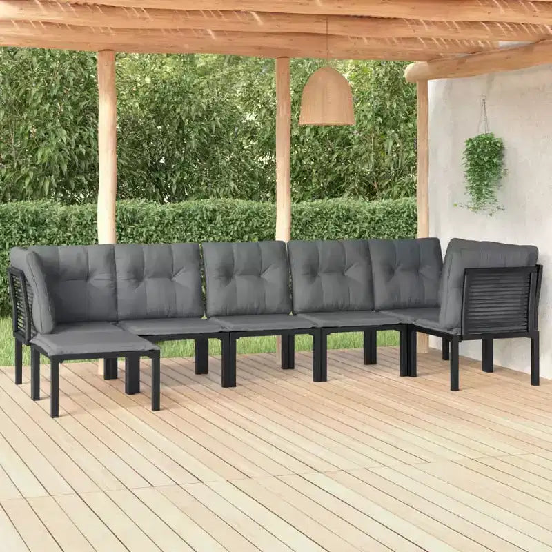 vidaXL 7-delige loungeset voor op het terras, zwart en grijs polyrotan