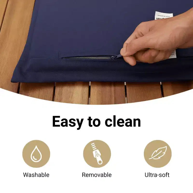 vidaXL 7-delige eethoek voor buiten – tafel van PE-polyrotan en acaciahout, marineblauwe kussens, grijs, weerbestendig, comfortabel