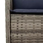 vidaXL 7-delige eethoek voor buiten – tafel van PE-polyrotan en acaciahout, marineblauwe kussens, grijs, weerbestendig, comfortabel