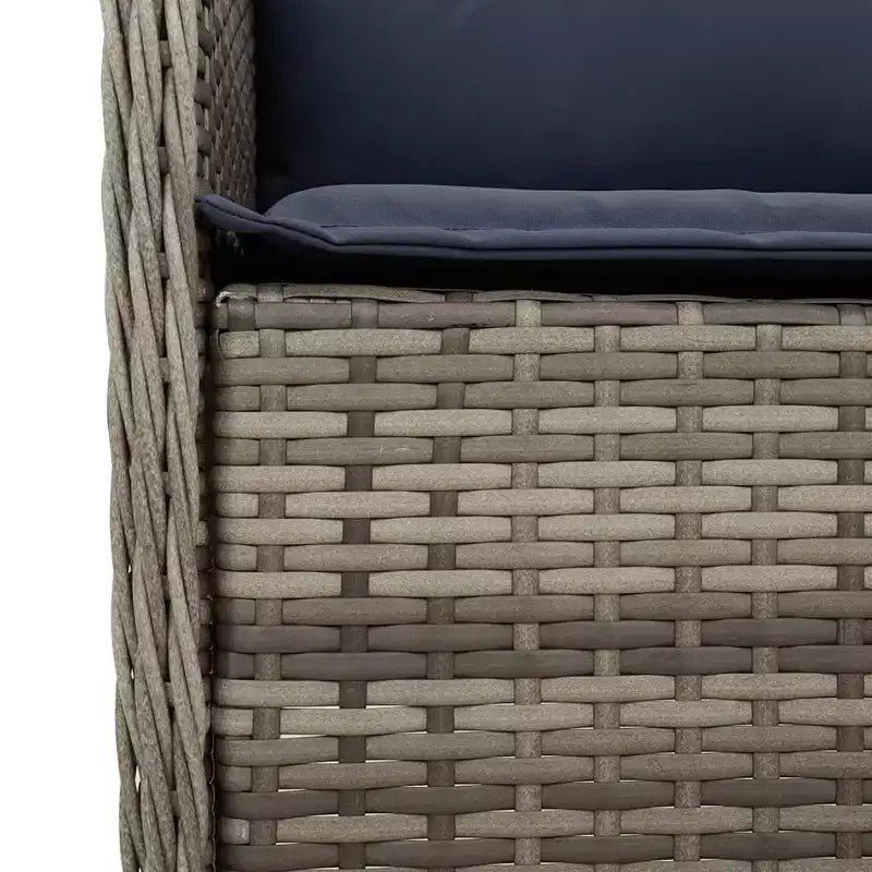 vidaXL 7-delige eethoek voor buiten – tafel van PE-polyrotan en acaciahout, marineblauwe kussens, grijs, weerbestendig, comfortabel