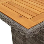 vidaXL 7-delige eethoek voor buiten – tafel van PE-polyrotan en acaciahout, marineblauwe kussens, grijs, weerbestendig, comfortabel