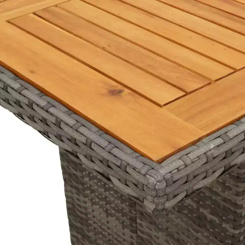 vidaXL 7-delige eethoek voor buiten – tafel van PE-polyrotan en acaciahout, marineblauwe kussens, grijs, weerbestendig, comfortabel