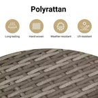 vidaXL 7-delige eethoek voor buiten – tafel van PE-polyrotan en acaciahout, marineblauwe kussens, grijs, weerbestendig, comfortabel