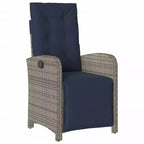 vidaXL 9-Piece Outdoor Dining Set - Gray Poly Rattan with Adjustable Chairs, Navy Cushions & Tempered Glass Table