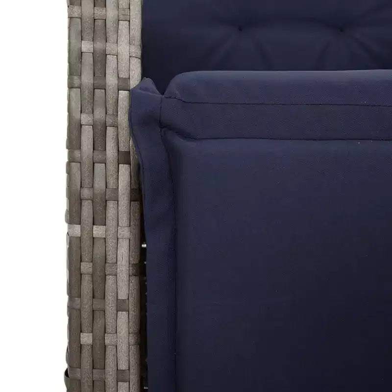 vidaXL 9-Piece Outdoor Dining Set - Gray Poly Rattan with Adjustable Chairs, Navy Cushions & Tempered Glass Table