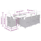 vidaXL 9-Piece Outdoor Dining Set - Gray Poly Rattan with Adjustable Chairs, Navy Cushions & Tempered Glass Table